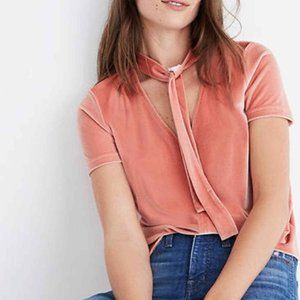 Madewell Tie-Neck Short Sleeve Velvet Blouse